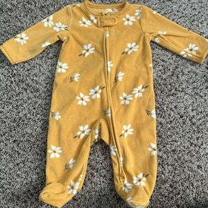 Rustic yellow with white flowers super soft zip up onesie!